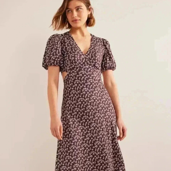Boden Cut Out Midi Tea DressDark Burgundy, Sweet Daisy Size 10P - Picture 3 of 12